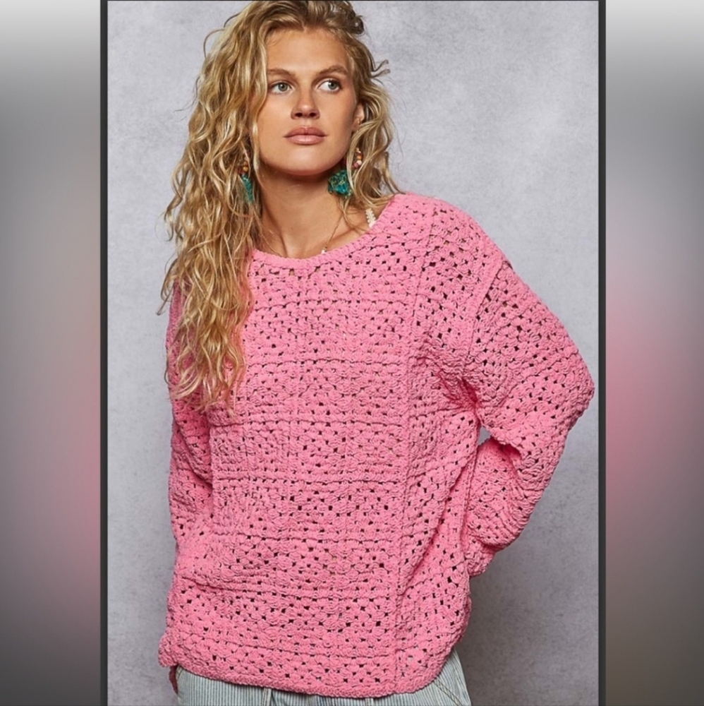 POL Pink Crochet Sweater